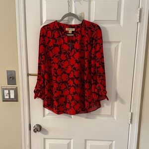 Michael Kors Red and Black Floral Blouse